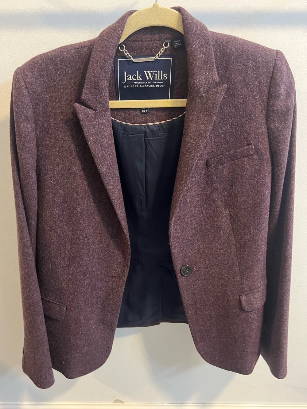 Jack Wills maroon tweed blazer